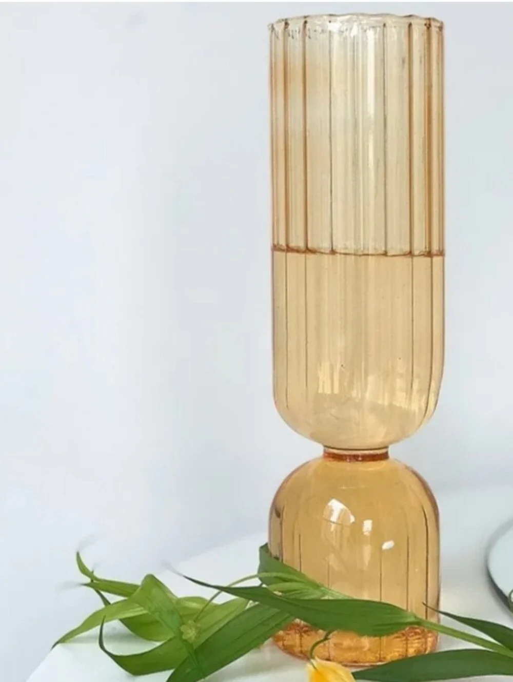 NWOT Nordic Glass Minimalist and Elegant Flower Vase Ribbed Home Decor Yellow